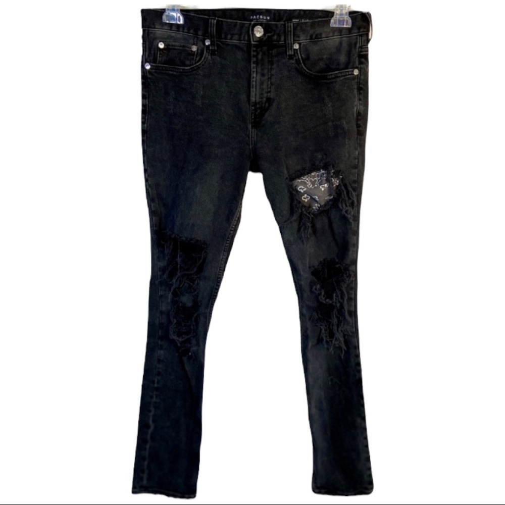 PacSun Comfort Stretch Skinny Distressed Black Jeans Size 33 x 32